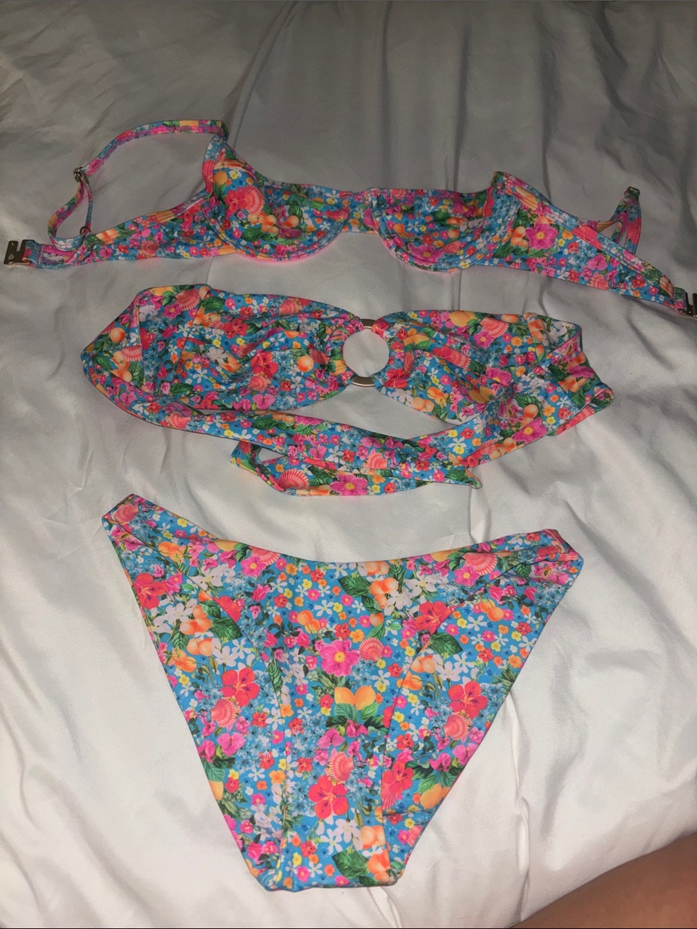 Kulani Kinis Bright Floral Blue & Pink Girls' Two-Piece Bikini